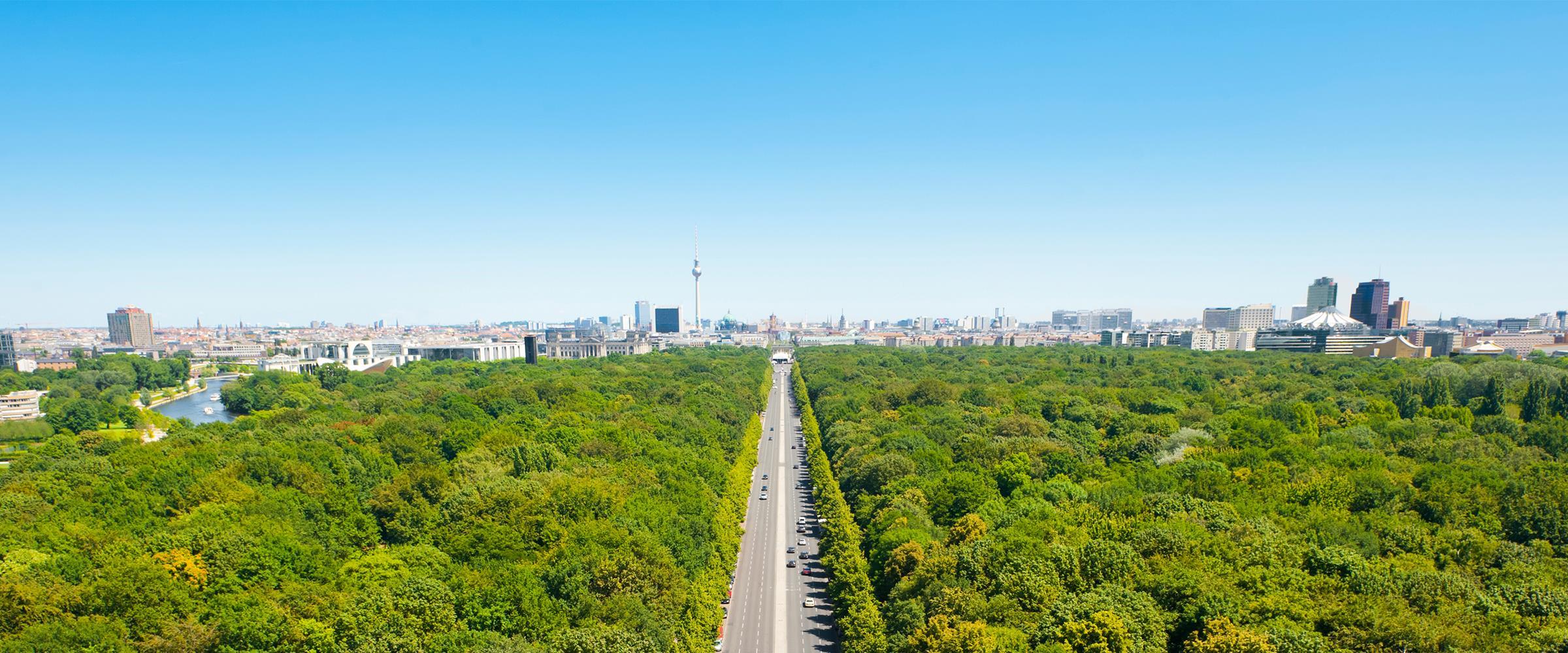 A view of Berlin from the Tiergarten in summer