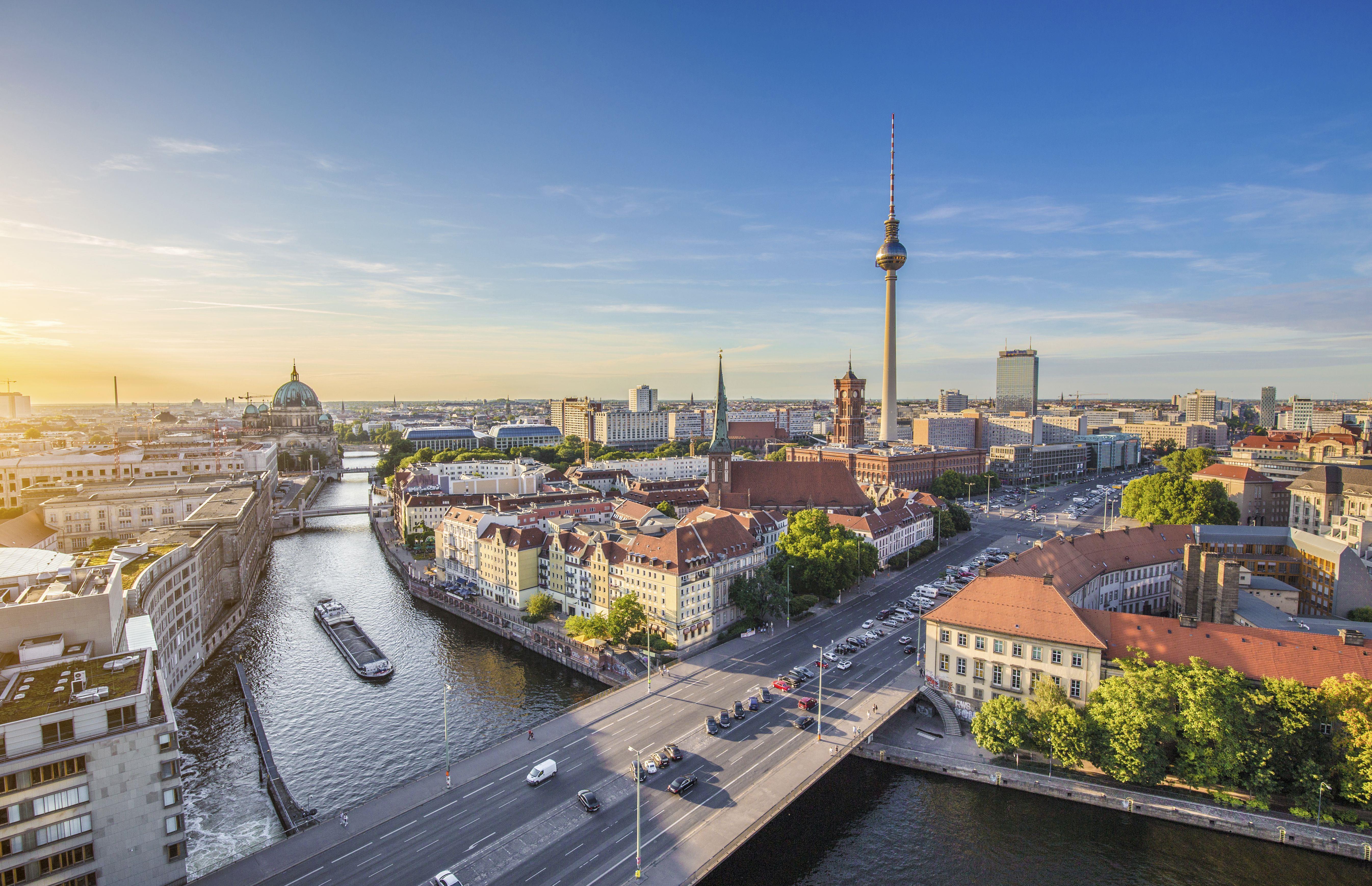City centre of Berlin with spree river and TV tower